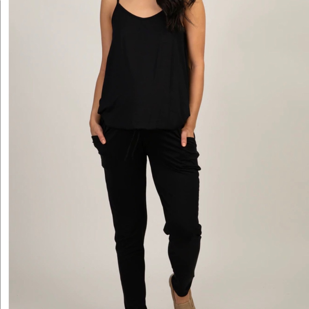 Pink blush black basic sleeveless maternity jumpsuit